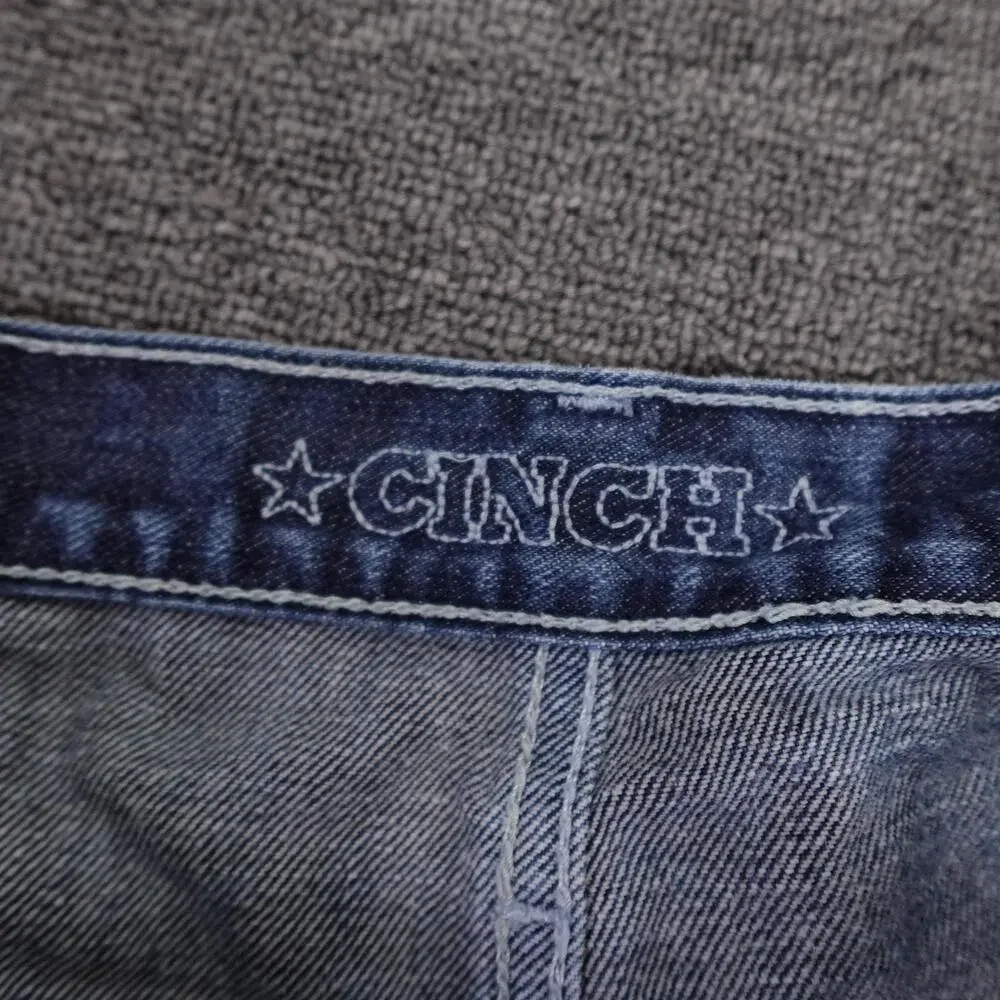 Cinch Jeans Mens 35x32 Blue Medium Wash Relaxed Bootcut Distressed Denim MB92834
